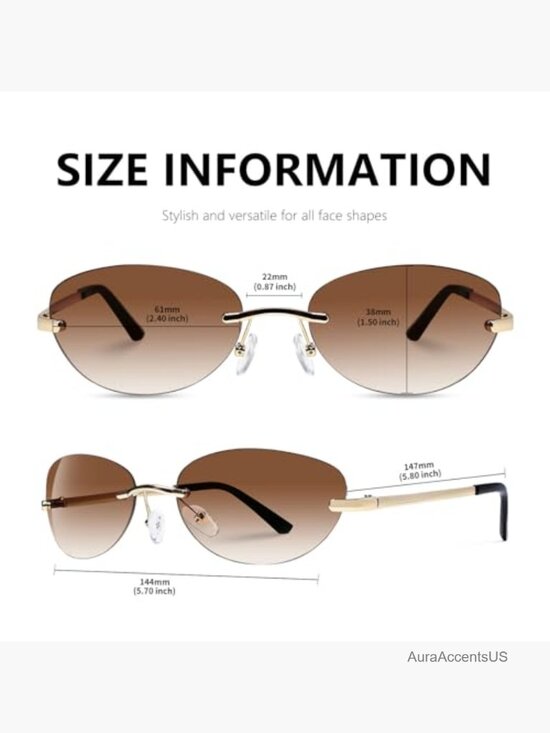 Retro Rimless Oval Sunglasses Y2K Metal Frame Vintage Shades for Women main image 5